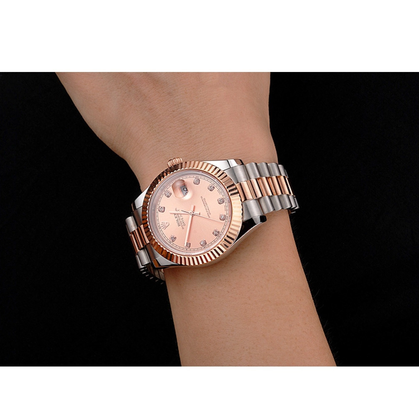 Rolex copies cheap Tone Swiss Bracelet Steel Rose Case Rolex Two Bezel Gold Dial And Stainless Datejust 0527